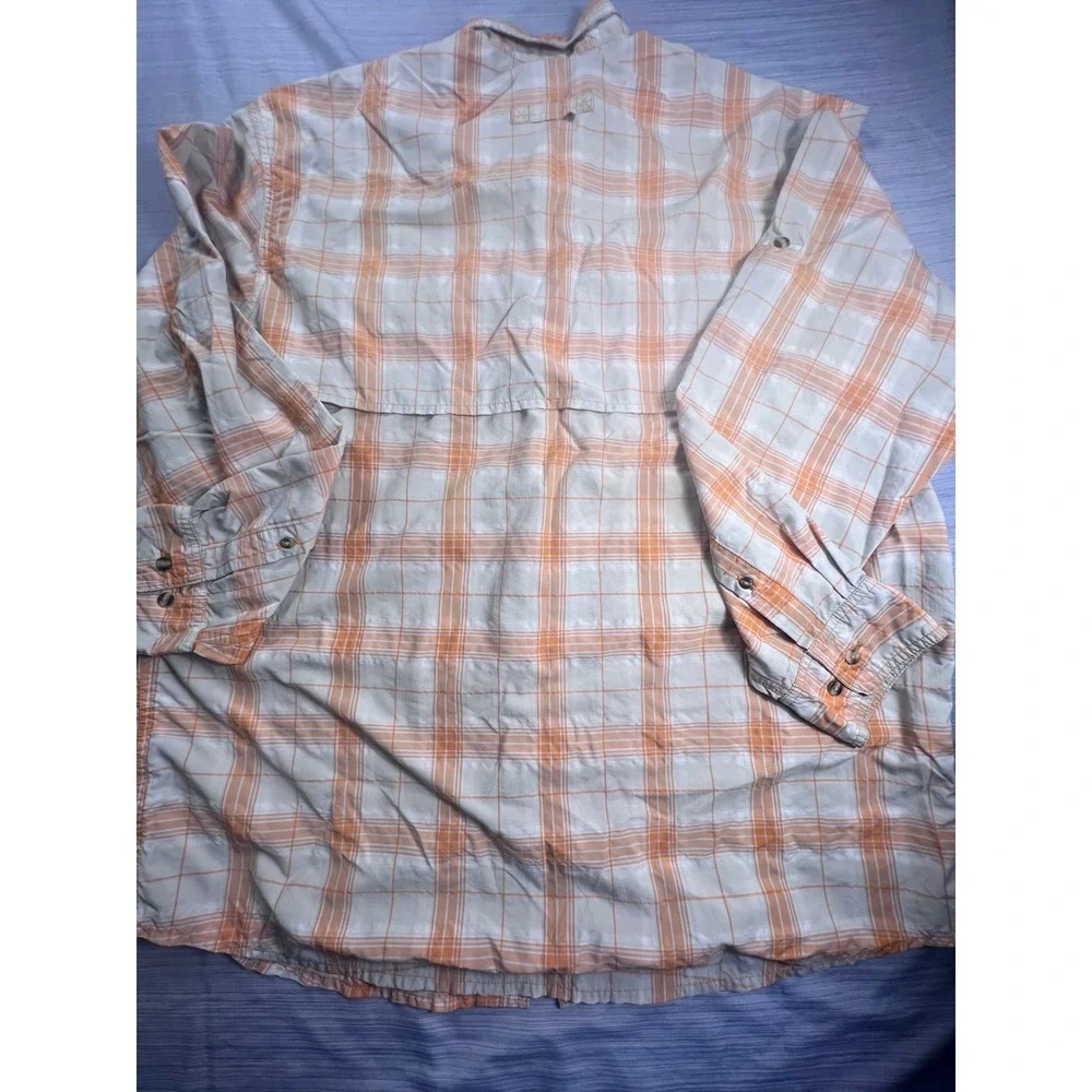 LL Bean Mens Technical Fishing Shirt Orange Plaid Vented L 299518